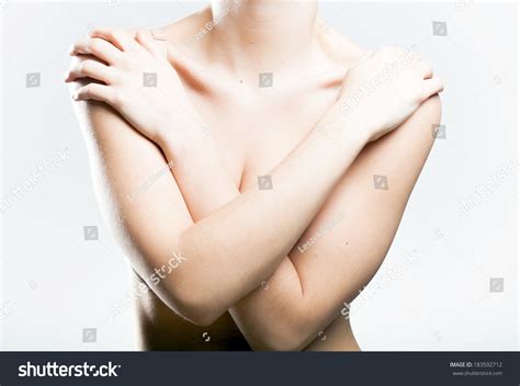 Photo De Stock Natural Woman Covering Her Breasts Arms 183592712