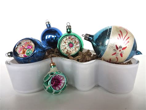 Vintage Set Of Blue Green Mercury Glass Christmas Tree Ornaments  Mercury Glass Christmas