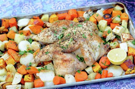 Recipe Sheet Pan Spatchcock Chicken With Lemon And Root Vegetables
