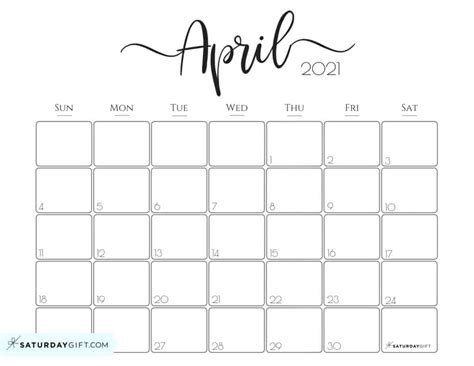 You have free hands to modify april 2021 printable calendar with essential tasks and events. Elegant 2021 Calendar by SaturdayGift - Pretty Printable Monthly Calendar