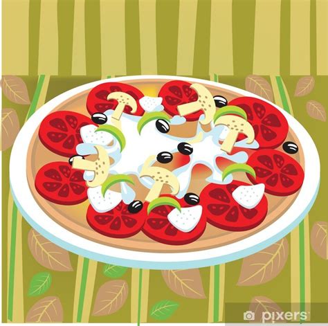 Pizza with cucumbers, olives, cheese, tomato and salad isolated on white background. Adesivo Pizza con i funghi pomodoro e formaggio • Pixers ...