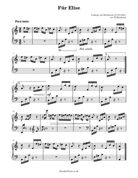 Fur Elise Sheet Music For Beginners