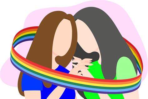 A Lesbian Couple In Love Holds Hands Wrapped In A Ribbon With An Lgbt Flag Flat Vector