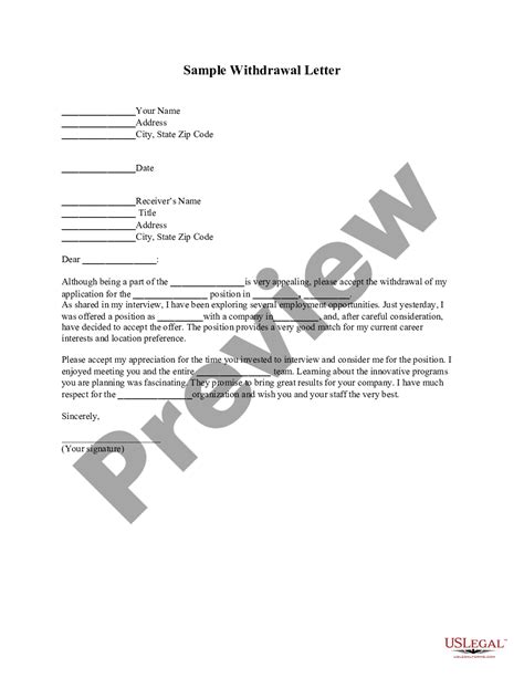 Sample Withdrawal Letter Us Legal Forms
