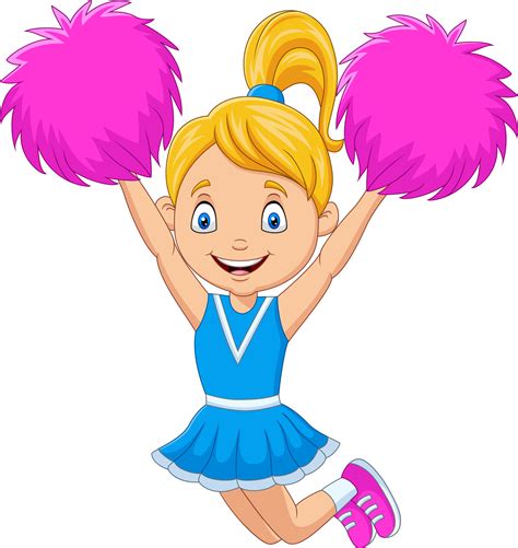 Happy Cheerleader In Blue Uniform With Pom Poms Vector Art At Vecteezy