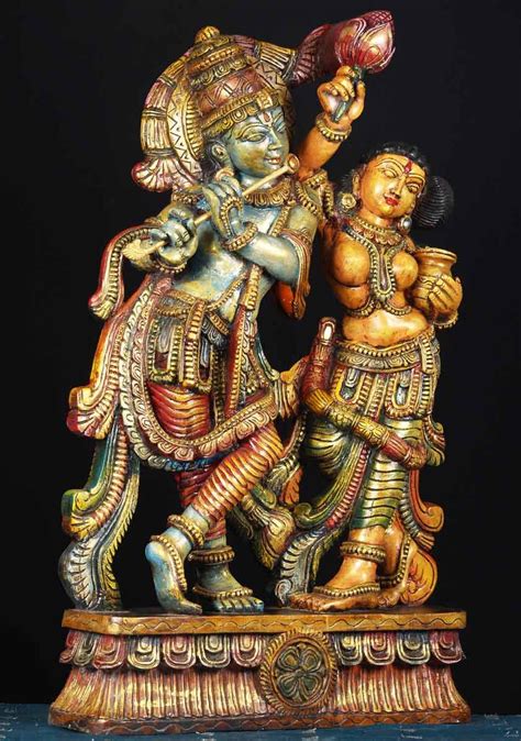 The flute is an attribute mainly associated with krishna. SOLD Wood Radha Krishna Statue 36" | Krishna statue ...