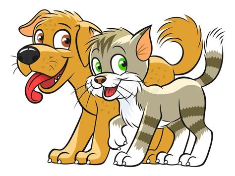 Cute Cat And Dog Illustration Of Smiling Cartoon Cat And Dog Look