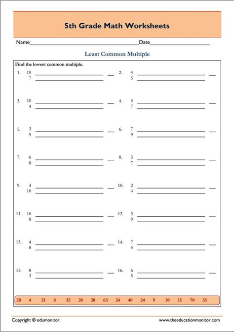 Least common multiple worksheets 5th grade pdf | Least common multiple