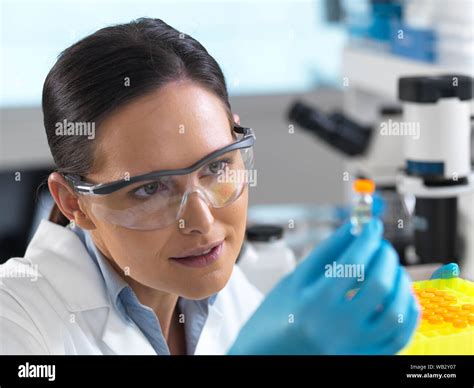 Biotechnology Research Scientist Examining Sample In A Test Tube Ready