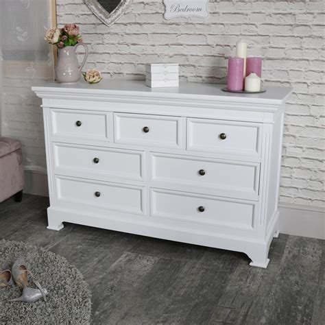 White Wooden 7 Drawer Chest Of Drawers Vintage Chic Bedroom Furniture