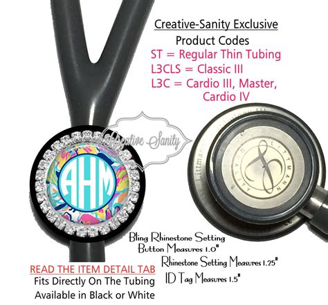 Bling Stethoscope Id Tag Monogram Flowers Watercolor See Item Details