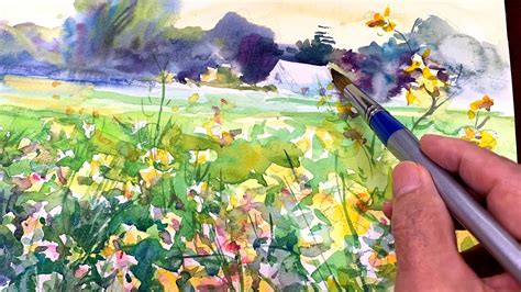 Eng Sub Spring Meadow Landscape Watercolor Painting Easy Tutorial