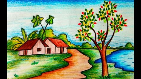 Village Scenery Drawing With Oil Pastels Easy This Video Is All About