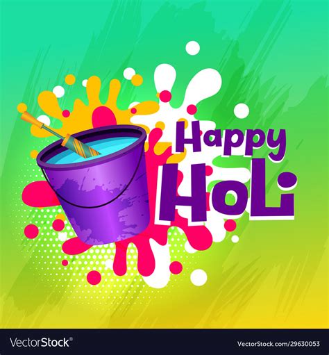 Happy Holi Color Water Bucket And Pichkari Vector Image