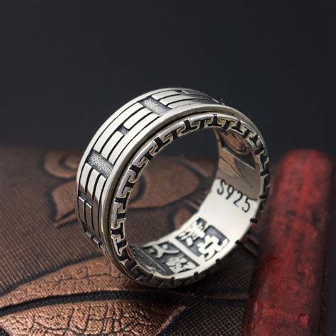 100 Solid Silver 925 Rotating Spinner Rings For Men China Style Bagua