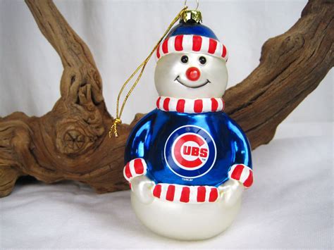 Chicago Cubs Blown Glass Snowman Christmas Ornament With Box Sports Collectors Series Baseball