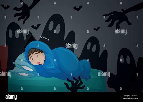 A Boy Having Nightmare Illustration Stock Vector Image And Art Alamy