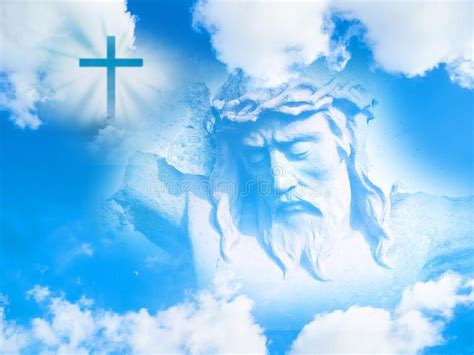 Jesus Christ Face Christian Cross Blue Sky Cloud Religious Symbol Jesus