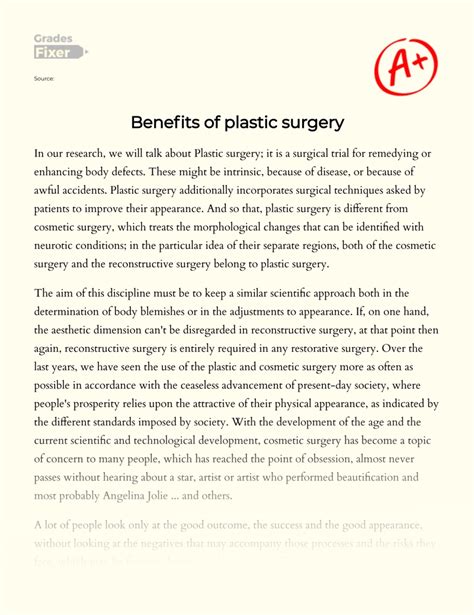 Benefits Of Plastic Surgery Essay Example 3463 Words Gradesfixer