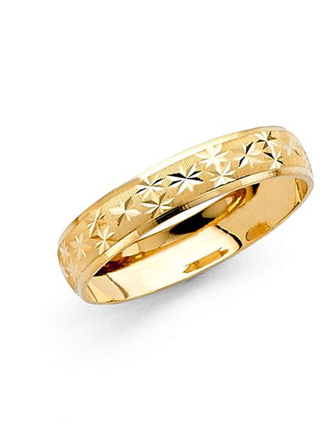 Solid 14k Yellow Gold Wedding Ring Milgrain Band Diamond Cut Star Mens