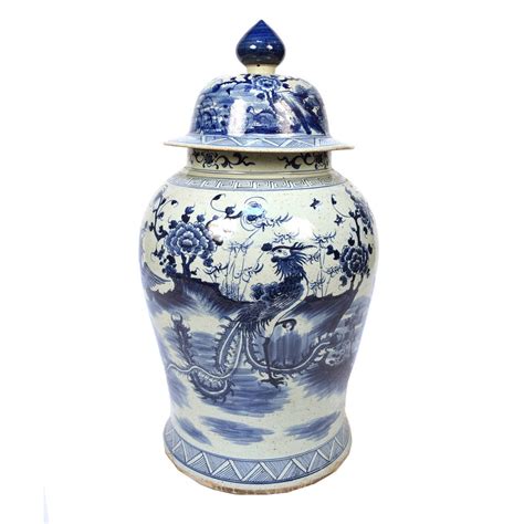 Vintage set of 2 japan ginger jar with lid and vase, iris orchard. Pair of Blue and White Ginger Jar with Phoenix and Peonies ...