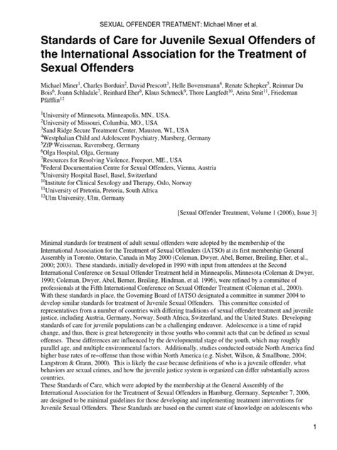 Standards Of Care For Juvenile Sexual Offenders Of The International Association For The