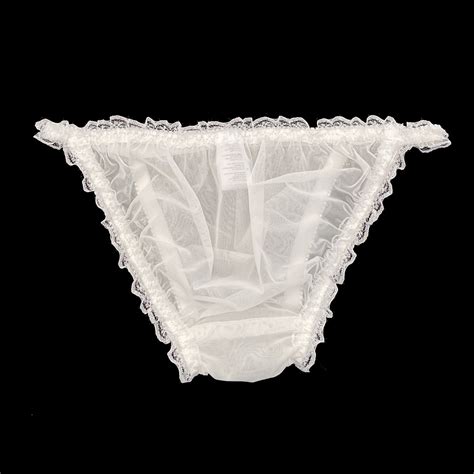 ivory sissy sheer soft nylon frilly tanga bikini panties knickers size 10 20 ebay