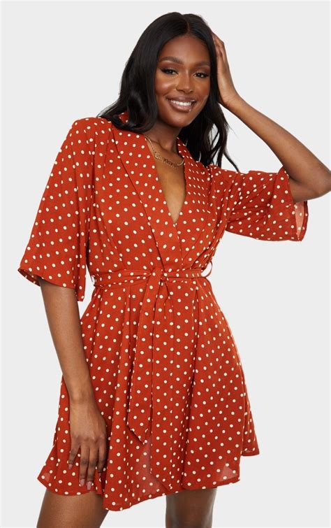 Tall Terracotta Polka Dot Tea Dress Tall Prettylittlething