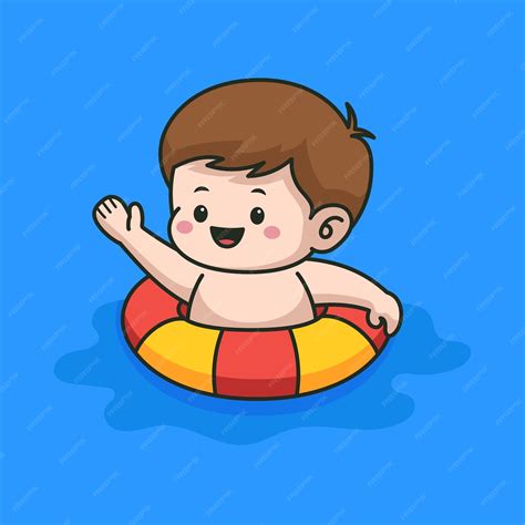 Niño Nadando En La Ilustración De Dibujos Animados De Piscina Vector