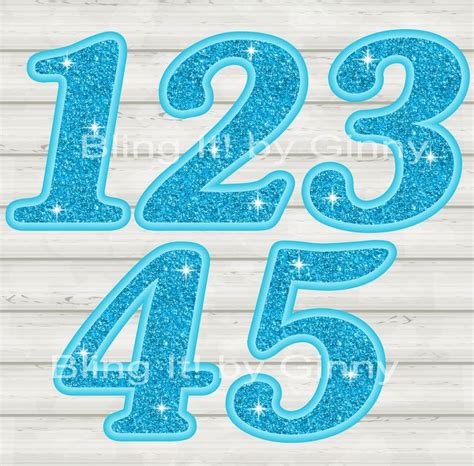 Blue Glitter Numbers On White Wood Background