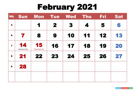 February 2021 Calendar Printable February 2021 Calendar Calligraphy