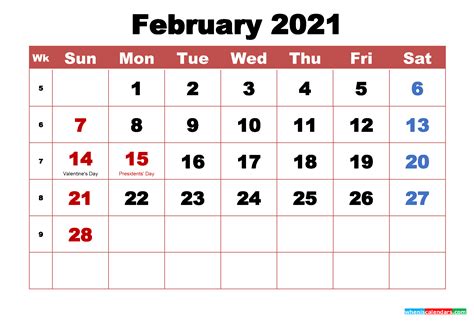 Only print the required months; Printable February 2021 Calendar with Holidays Word, PDF ...