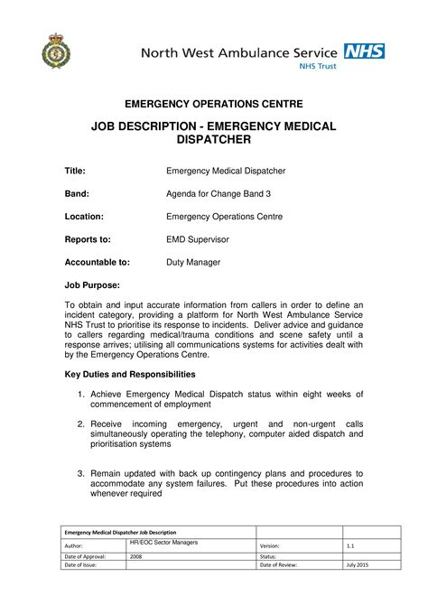 Medical Dispatcher Job Description | Templates at allbusinesstemplates.com