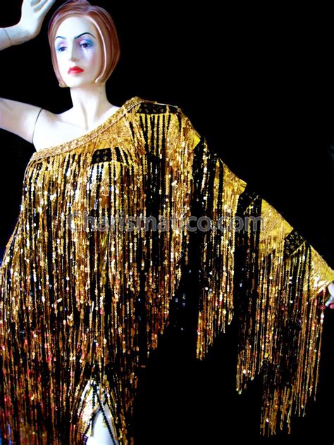 Gold Black Shiny Fringe One Shoulder Drag Queen Dress