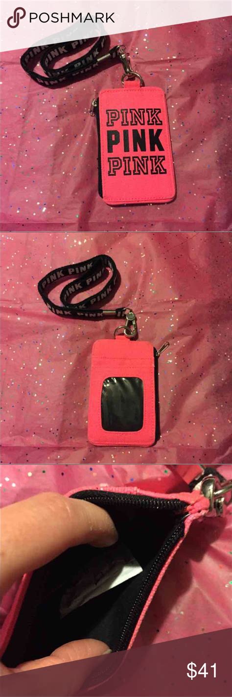 Vs Pink Id Holder With Lanyard Victoria Secret Pink Accessories Vs