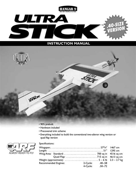 Ultra Stick Hangar 9 Instruction Manual Pdf Download Manualslib