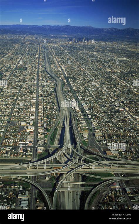 Aerial View Of Los Angeles Freeways And Urban Sprawl Stock Photo Alamy