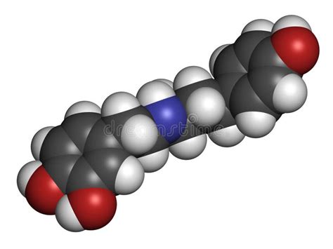 dobutamina molécula de fármaco simpaticomimético 3d representación los átomos se representan