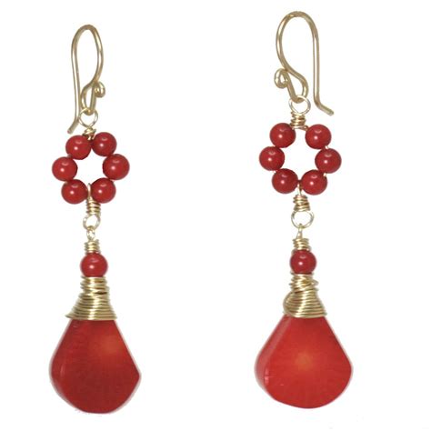 Red Coral Cluster Dangle Flower Dainty Earrings Modglam 198 Etsy