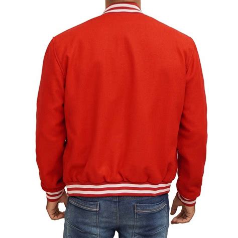 Mens Fleece Baseball Red Varsity Jacket