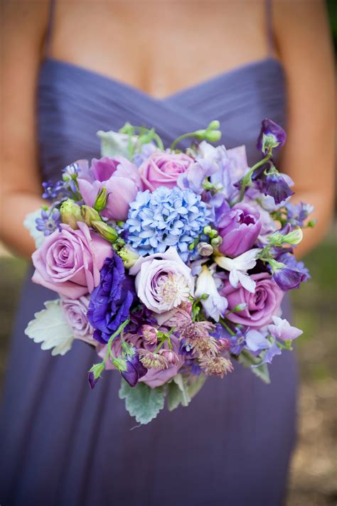 Purple Hued Bridesmaids Bouquet Purple Bridesmaid Bouquets Blue Hydrangea Wedding Purple