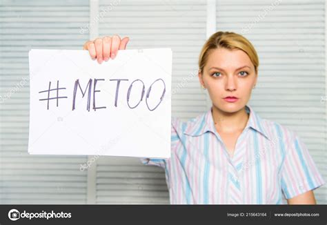 Movement Against Sexual Harassment Woman Sad Face Hold Poster Hashtag Me Too Victim Of Sexual