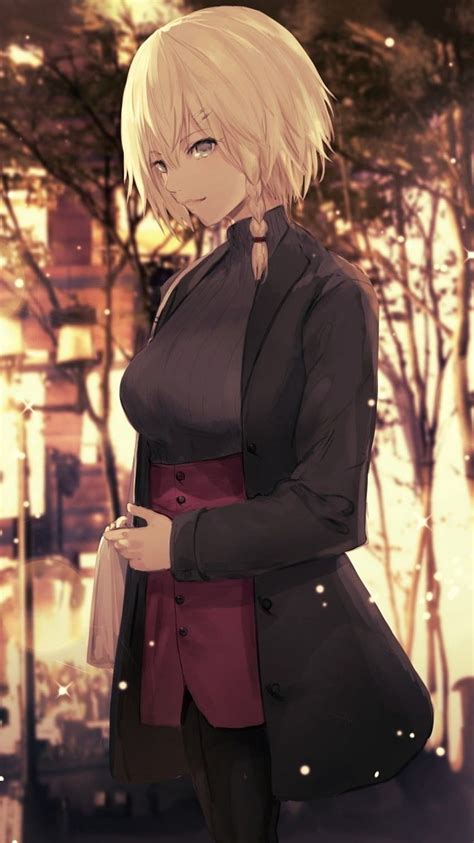 750x1334 Anime Girl Blonde Short Hair Winter Coat Braid For Iphone