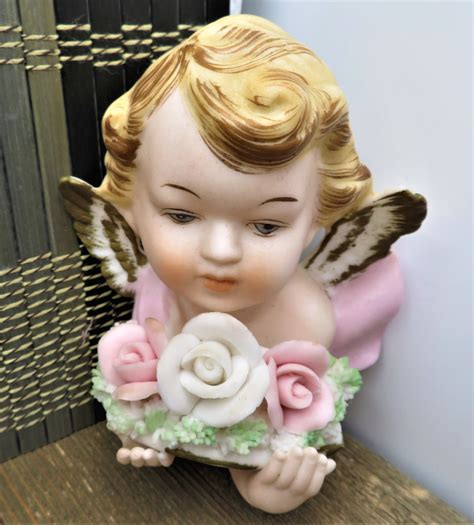 Tilso Japan Cherub Angel Face Porcelain Wall Hanging Roses Etsy