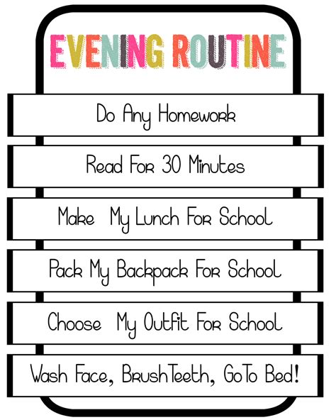 Evening Routine Chart Printable