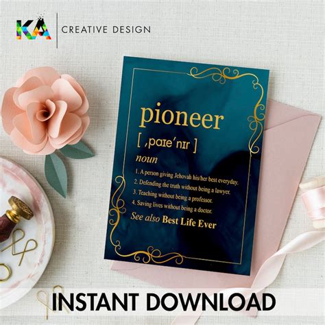 Jw Pioneer Definition Greeting Card Instant Digital Download Etsy