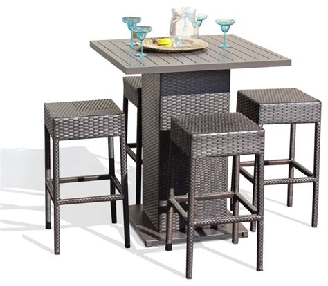 Larger yards can benefit from more spacious patio furniture sets that include sofa seating, ottomans, coffee tables and more. Venus Pub Table Set With Backless Barstools Outdoor Wicker ...