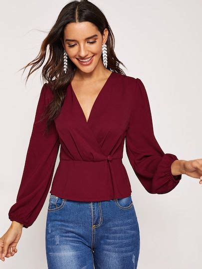 Plunging Neck Surplice Neck Top In 2020 Tops Blouse Designs Fashion