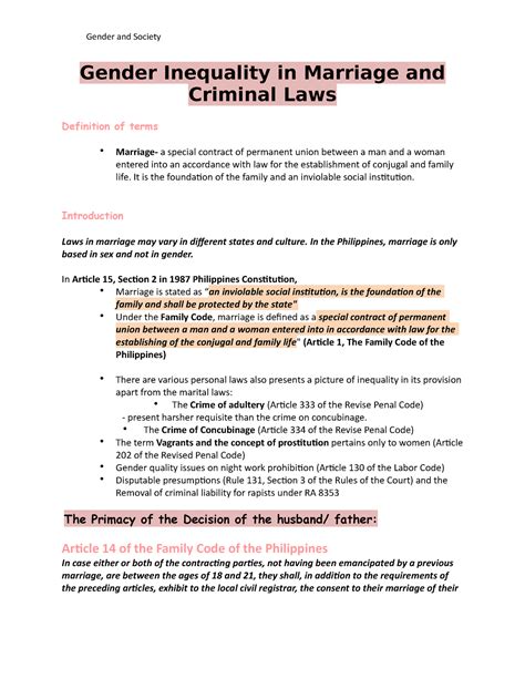 gender inequality in marriage and criminal laws gender inequality in marriage and criminal