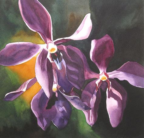This is a fine art giclée print made from my original watercolor painting. Purple Orchids by Alfred Ng